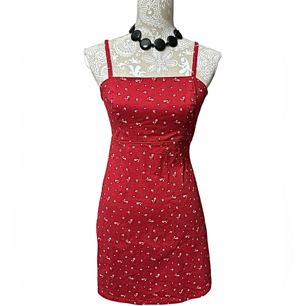 Hollister Red Floral Spaghetti Strap Dress